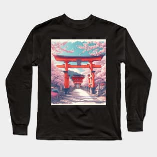 Torii Gate and Cherry Blossom Long Sleeve T-Shirt